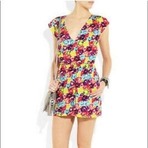 Alice + Olivia Multicolor Rose Print Silk Romper Size Extra Small